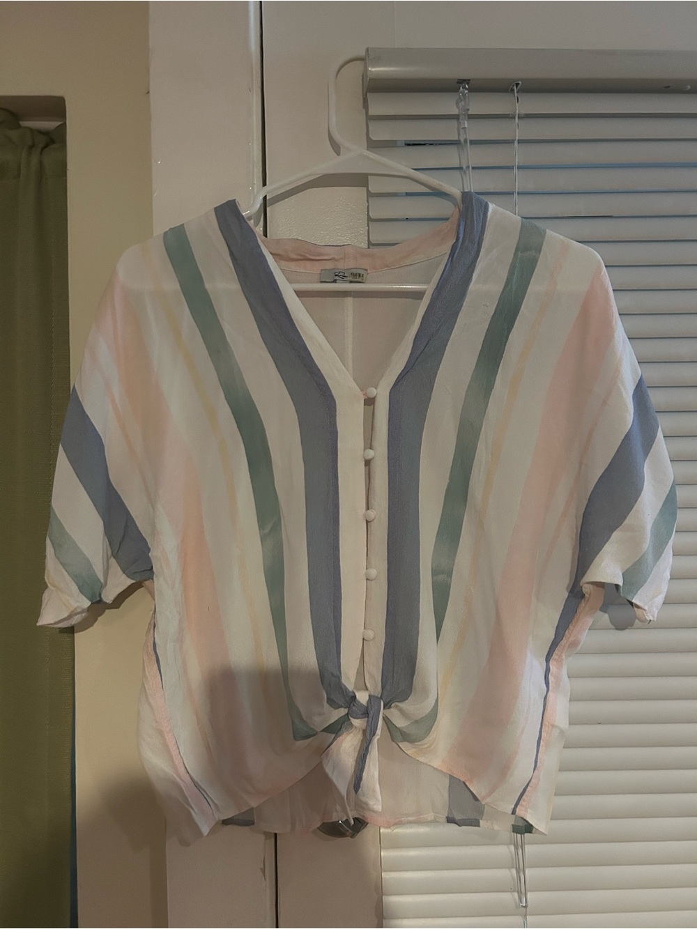 Rails Pastel Pink Blue Green Striped Button-Tie Top